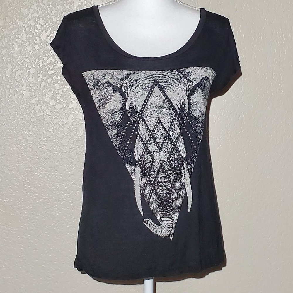 4/$20 Elephant Graphic Tee with Metal Rivet/Studs